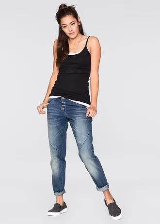 Top s úzkými ramínky, z čisté bavlny (2 ks v balení), barva: bílá + černá