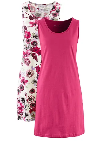 Rochie jerse (2buc/pac), culoare: bej floral + roşu vineriu
