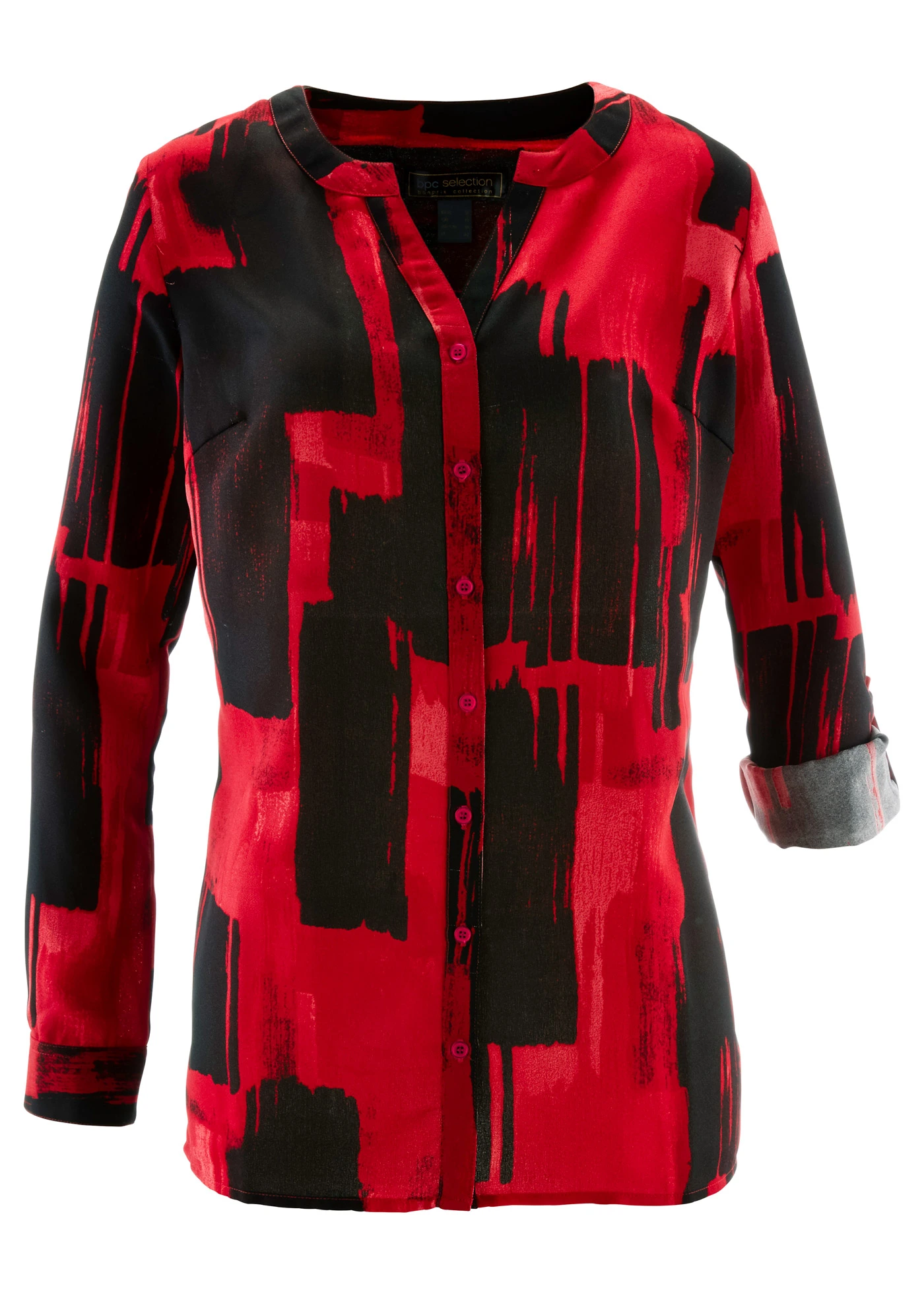 Gedessineerde lange chiffon blouse • rood/zwart • bonprix online shop