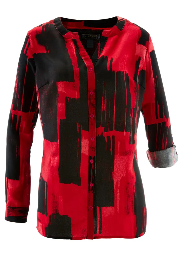 Gedessineerde lange chiffon blouse • rood/zwart • bonprix online shop