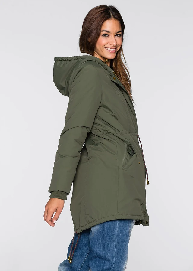Parka met teddy fleece, Kleur: olijfgroen