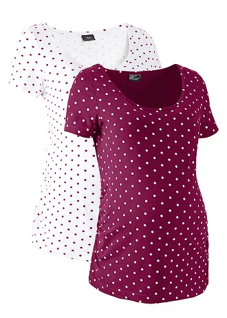 T-shirt ciążowy  (2 szt.), bawełna organiczna ze wzorem w kropki
