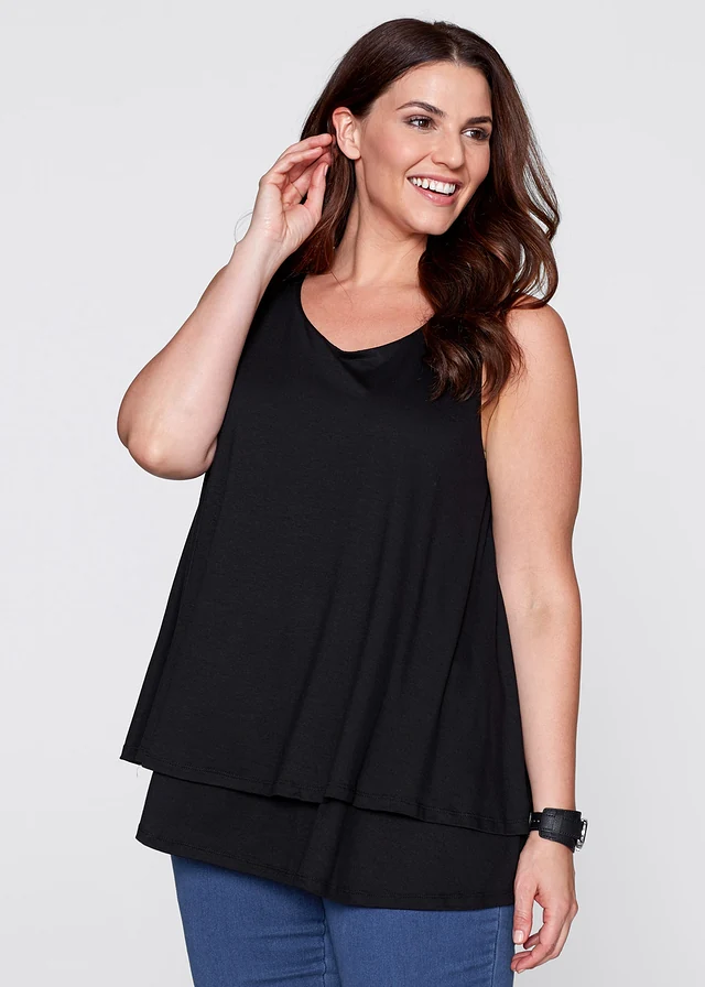 Top double épaisseur en viscose, Couleur: noir