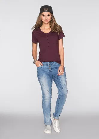 T-shirt avec patte de boutonnage • bordeaux • Boutique bonprix