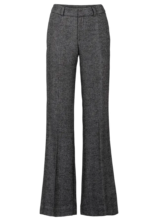 Pantalon large à pinces, taille courte • gris-noir chiné • Boutique bonprix