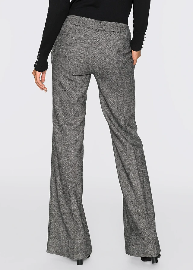 Broek met wijde pijpen, korte maten, Kleur: grijs-zwart mêlee