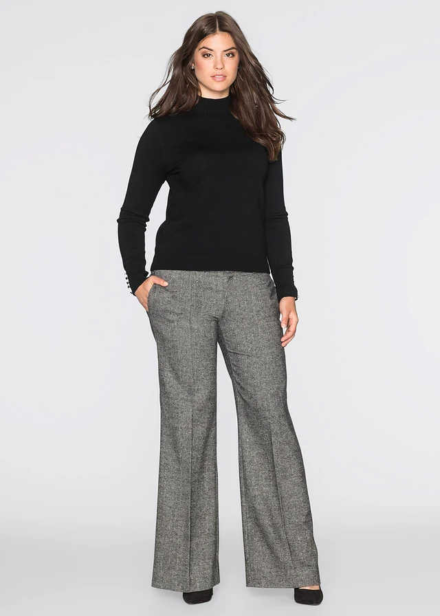 Pantalon large, Couleur: gris/noir chiné