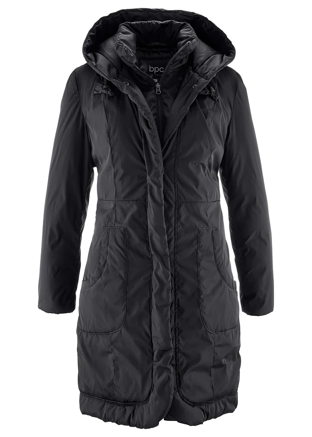 Manteau court légèrement rembourré à capuche, Couleur: noir