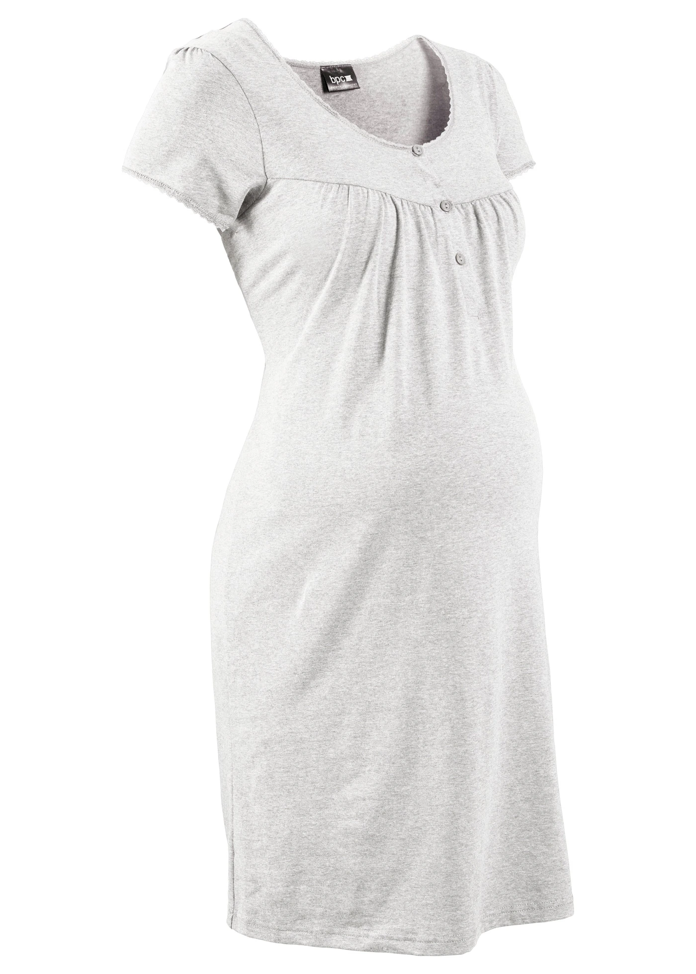 Chemise de nuit d’allaitement coton • gris clair chiné • Boutique bonprix