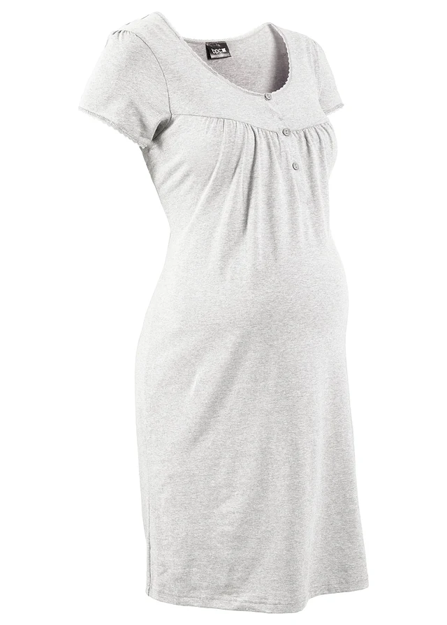 Chemise de nuit d’allaitement coton, Couleur: gris clair chiné