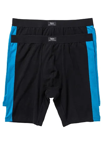 Lot de 2 boxers longs coton, Couleur: noir+bleu capri