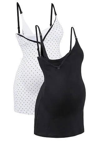 Top do karmienia piersią z bawełny organicznej  (2 szt.) • czarny+biały z nadrukiem • sklep bonprix