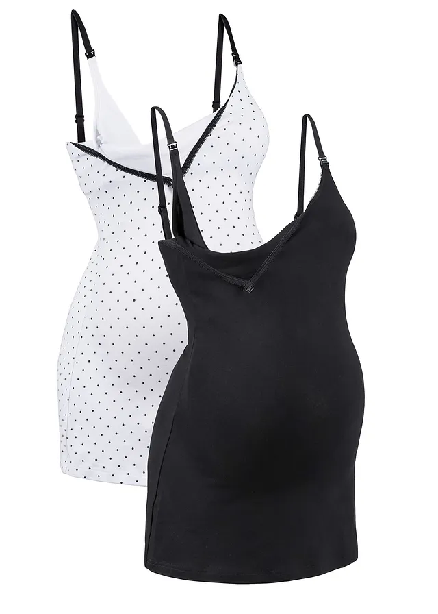 Top do karmienia piersią z bawełny organicznej  (2 szt.) • czarny+biały z nadrukiem • sklep bonprix