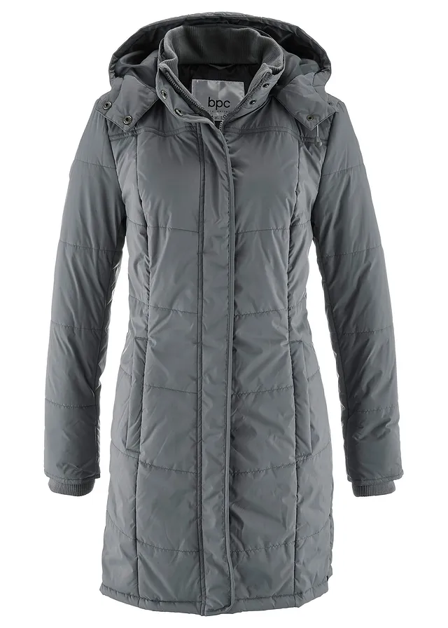 Doudoune longue à col montant et capuche • gris fumé • Boutique bonprix