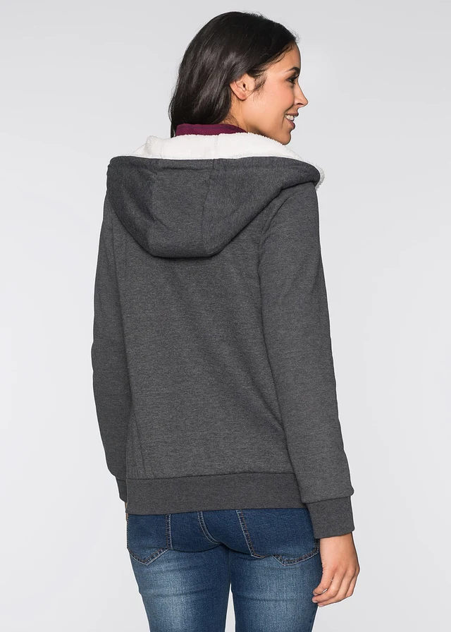 Sweat zippé de grossesse et de portage, intérieur douillet, Couleur: anthracite chiné