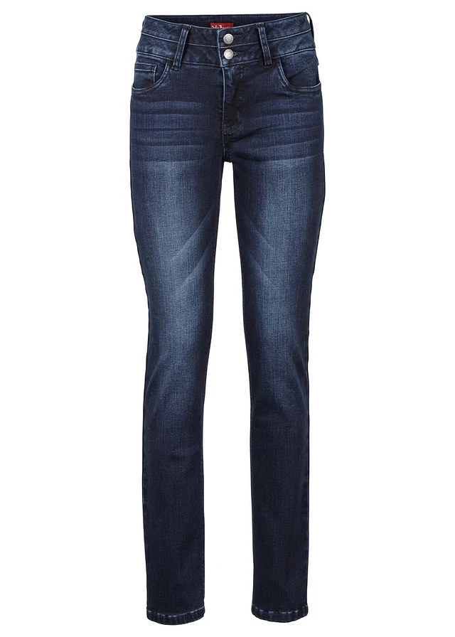 Jean slim taille haute, sculptant et ultra-souple, Couleur: bleu foncé used