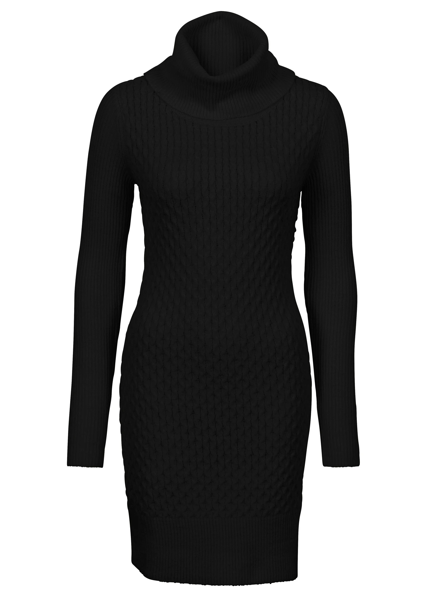Rochie tricotată cu guler rulat, care accentuează silueta • negru • magazin bonprix