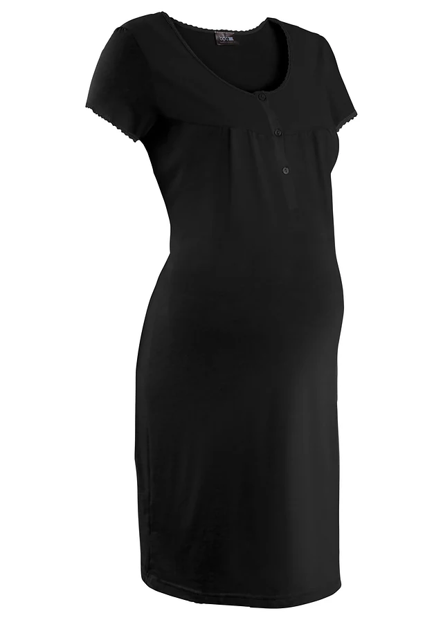 Chemise de nuit d’allaitement coton, Couleur: noir