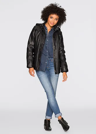 Bunda z umělé kůže, barva: černá