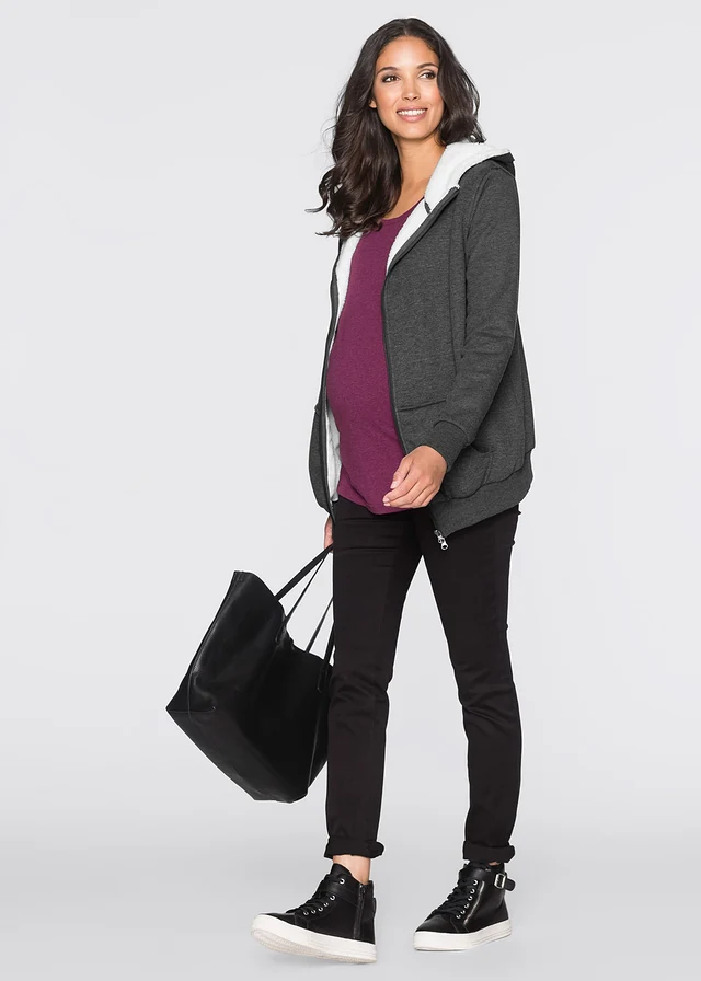 Sweat zippé de grossesse et de portage, intérieur douillet • anthracite chiné • product-page.page-title-suffix