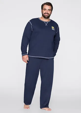 Pyžamo z čistej balvny s dlhým rukávom, farba: tmavomodrá