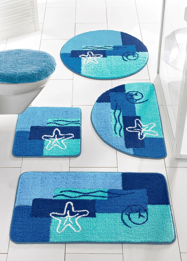 Tapis de bain motifs marins, Couleur: bleu