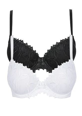 Lot de 2 soutiens-gorge à coques et broderies • noir/blanc • Boutique bonprix