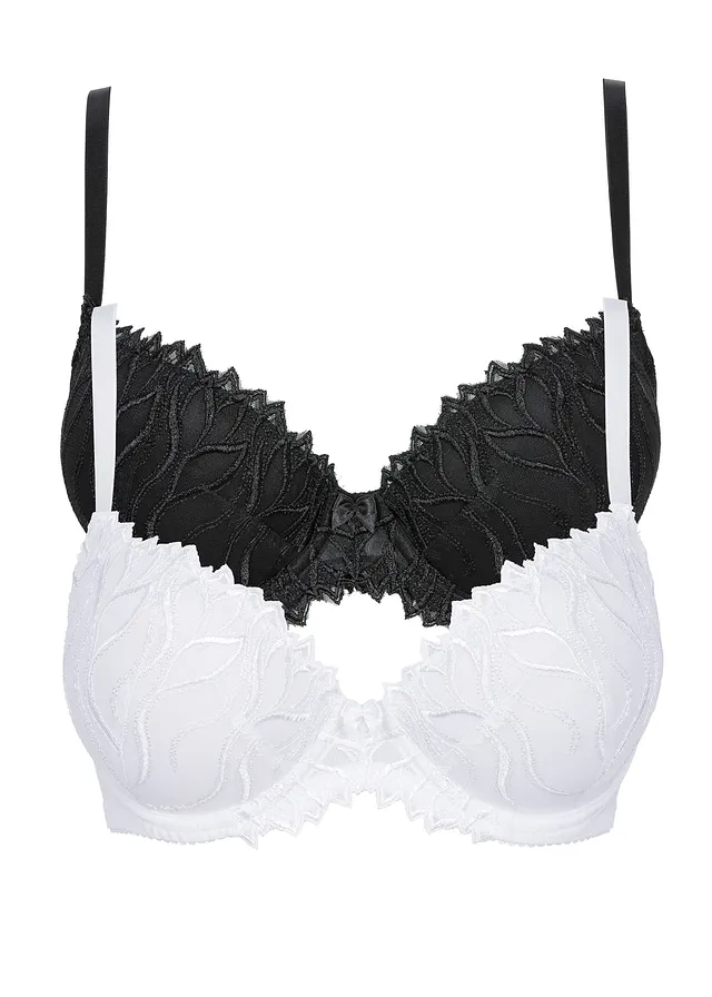 Lot de 2 soutiens-gorge à coques et broderies • noir/blanc • Boutique bonprix