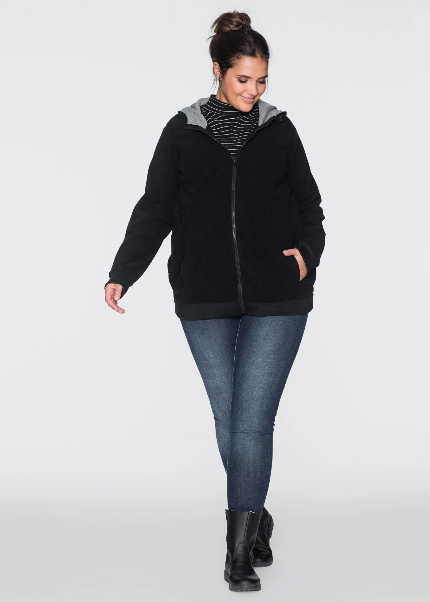 Fleece 2-in-1 zwangerschapsvest/draagvest • zwart plus size • bonprix online shop