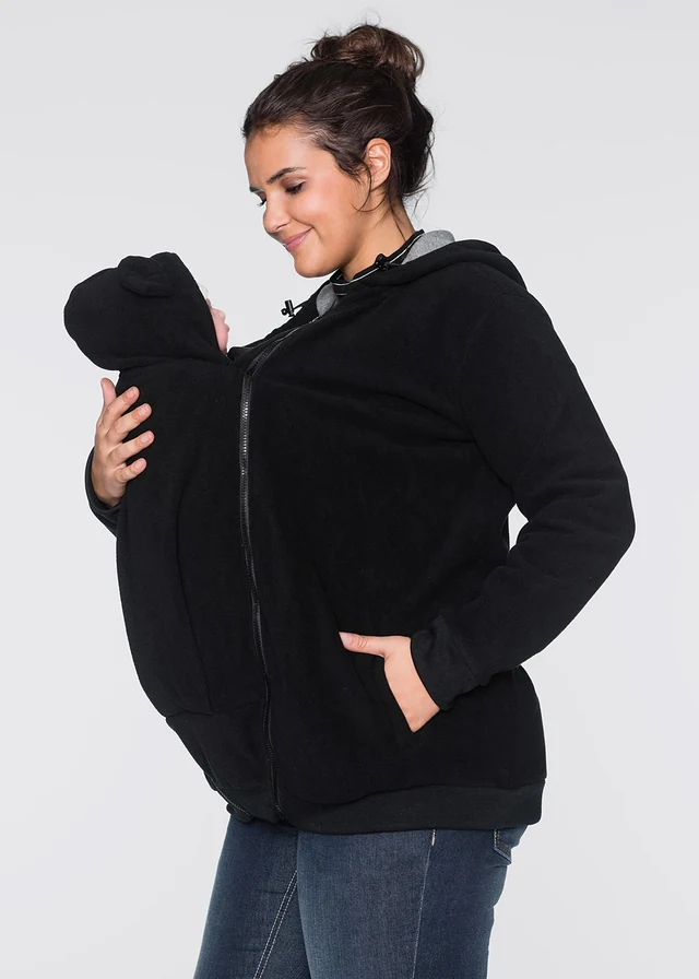 Bluza 2 w 1 z polaru, ciążowa, z wstawką na nosidełko niemowlęce, kolor: czarny