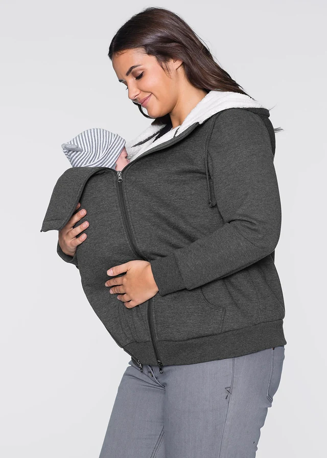 Zwangerschaps sweatvest / draagvest met zachte binnenkant, Kleur: antraciet gemêleerd