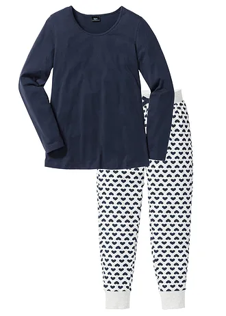 Pijama cu bumbac organic, culoare: bleumarin/bej melanj cu imprimeu