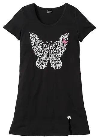 Krátká noční košile z organické bavlny • černá s potiskem • bonprix obchod