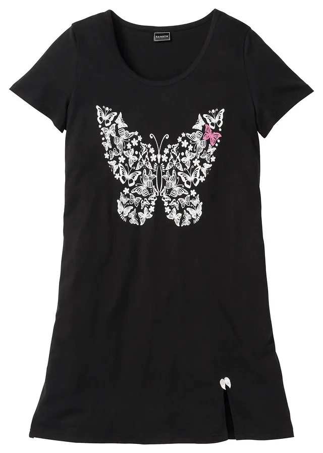 Krátká noční košile z organické bavlny • černá s potiskem • bonprix obchod