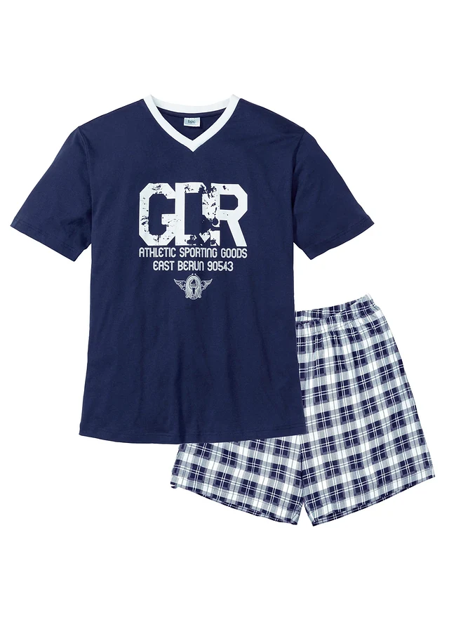 Pyjashort, Couleur: bleu foncé   blanc