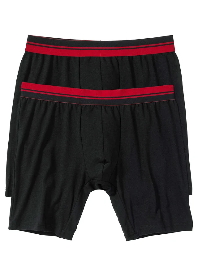 Lot de 2 boxers longs coton, Couleur: noir + rouge foncé