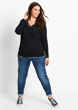 Svetr z jemného úpletu s výstřihem do V, barva: černá