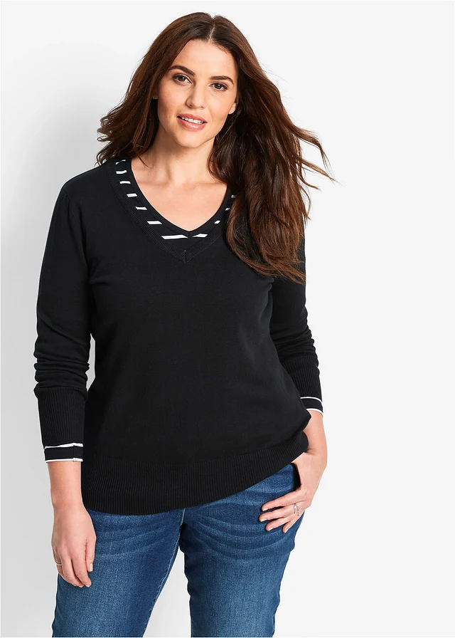 Pull en fine maille, Couleur: noir
