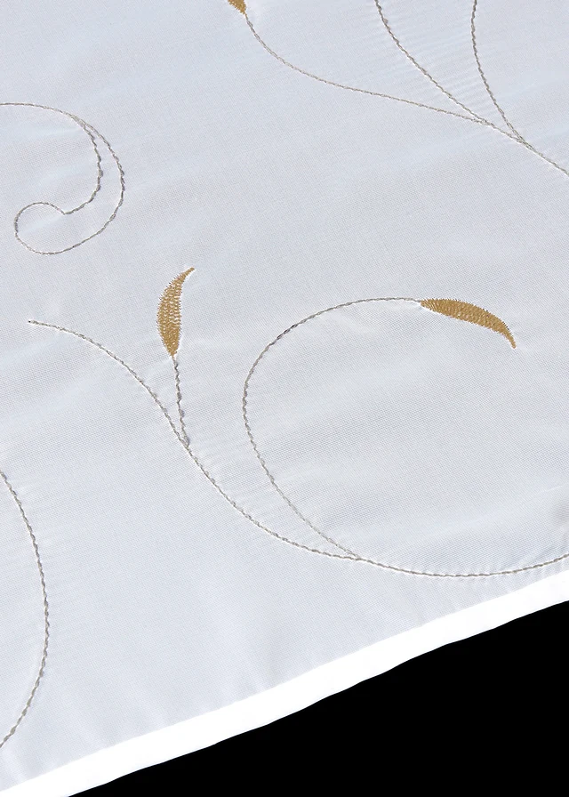 Vitrage à nouer brodé avec polyester (1 pce), Couleur: blanc-sable
