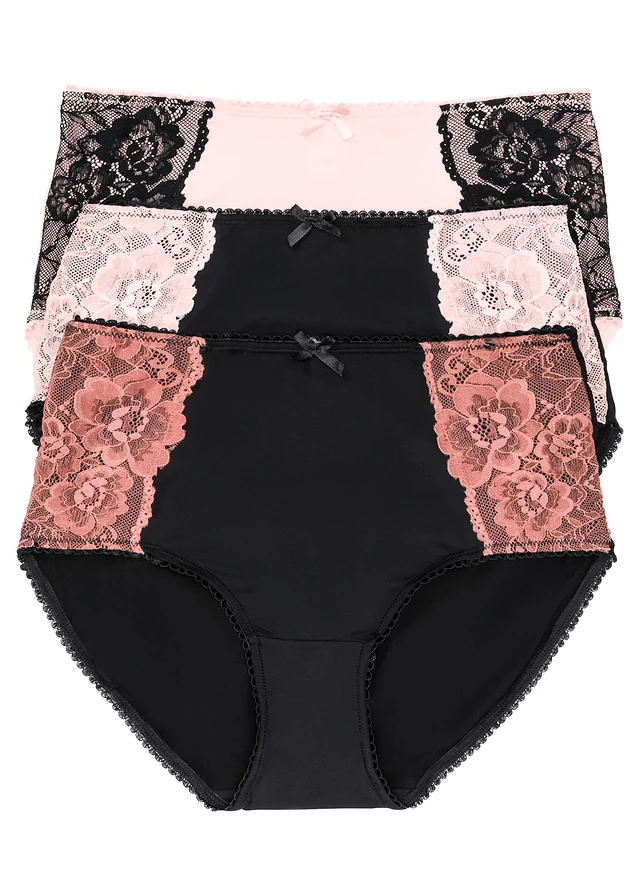 Lot de 3 slips maxi microfibre et dentelle