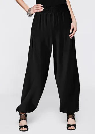 Pantalon palazzo en viscose fluide, Couleur: noir/marron moyen