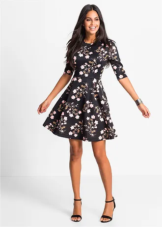 Sukienka neoprenowa • czarny w kwiaty • sklep bonprix