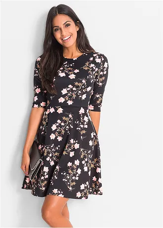 Sukienka neoprenowa • czarny w kwiaty • sklep bonprix