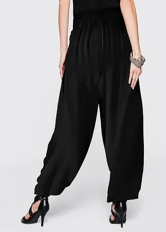 Pantalon palazzo en viscose fluide, Couleur: noir/marron moyen