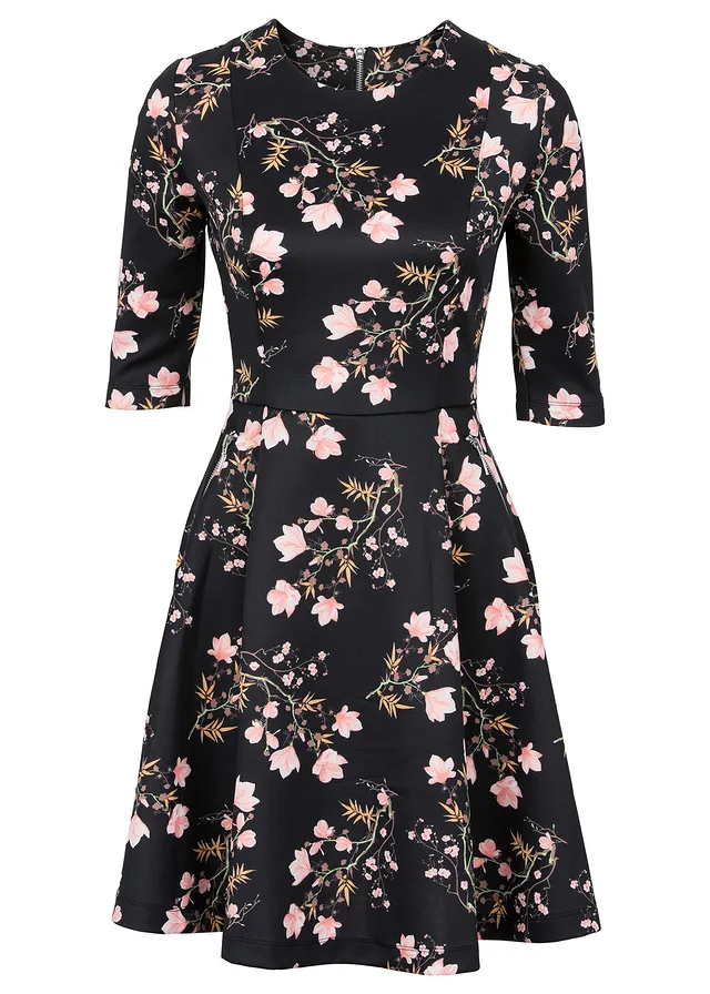 Sukienka neoprenowa • czarny w kwiaty • sklep bonprix
