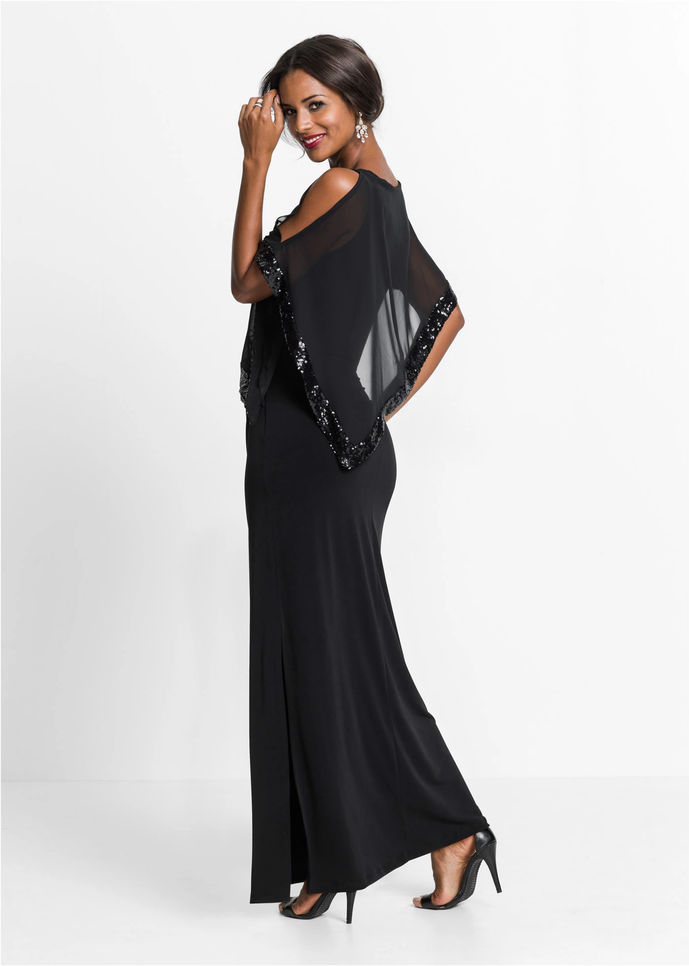 Jersey jurk met pailletten • zwart • bonprix online shop