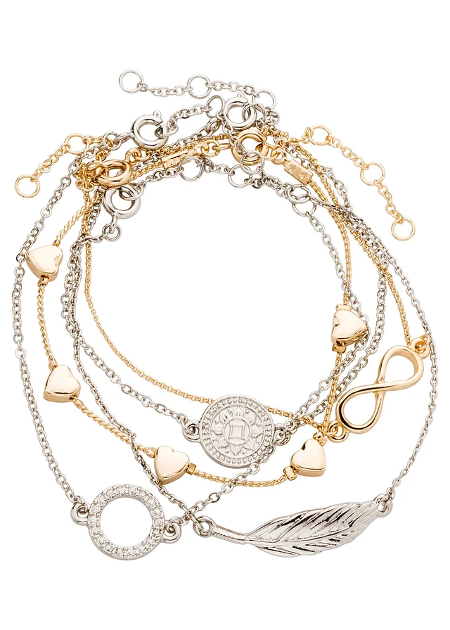 Armbandenset met verschillende hangers  (5-dlg. set) • zilverkleurig-goudkleurig • product-page.page-title-suffix