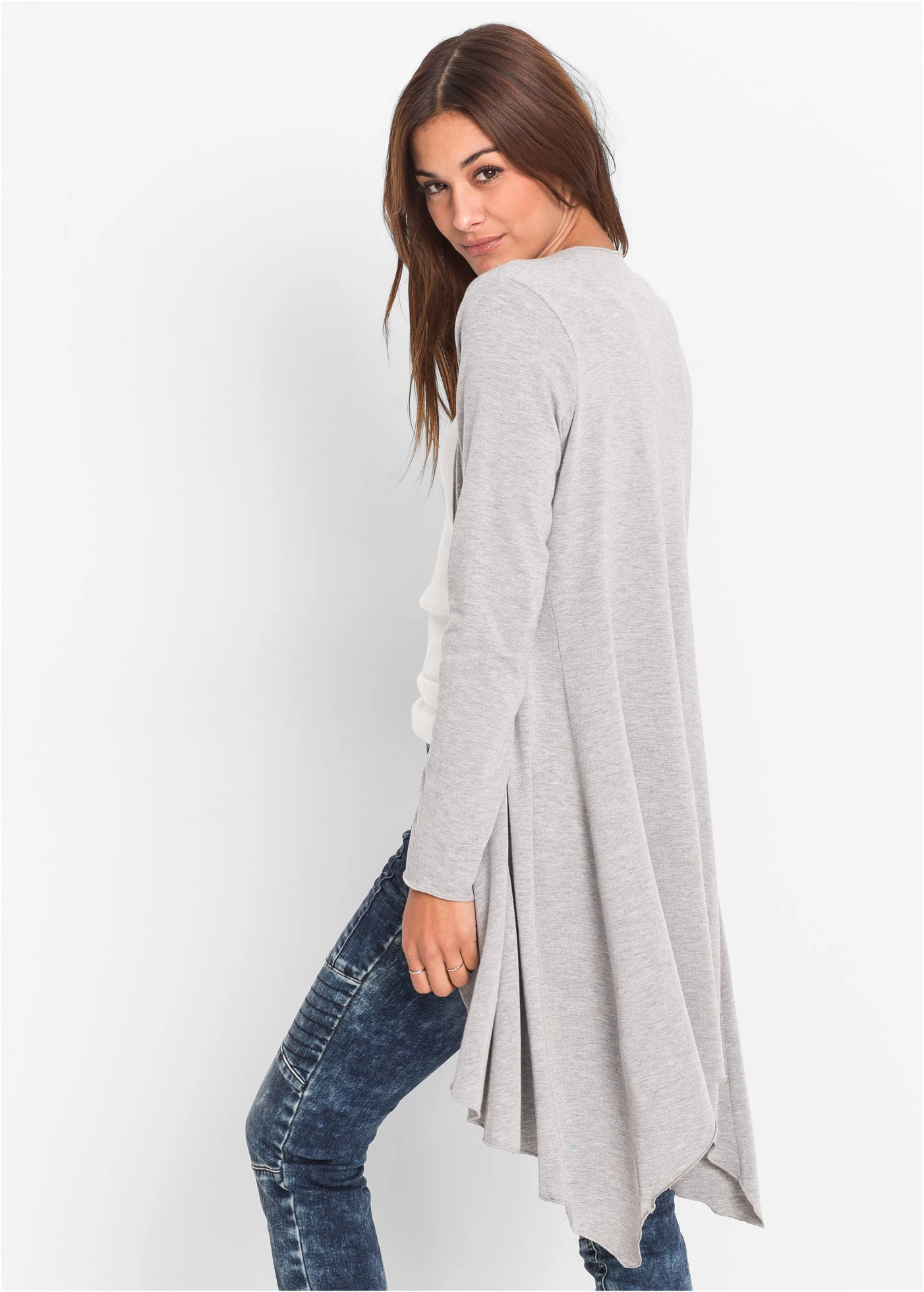 Úpletový kabátek z jemné směsi s viskózou • světle šedý melír • bonprix obchod