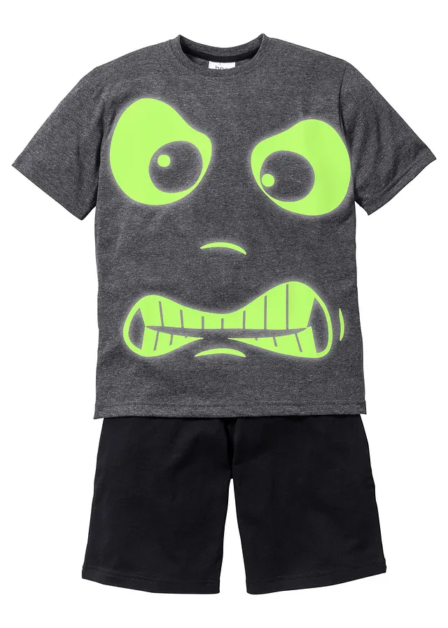 Pijama scurtă (set/2 piese) cu imprimeu fulorescent, din bumbac 100%
