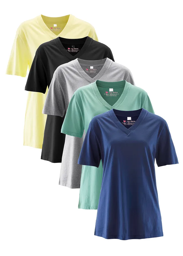 Široké dlhé tričko, V-výstrih (5 ks), krátky rukáv
